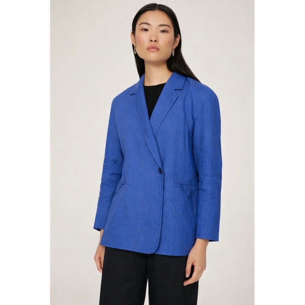 Madewell Blue Linen Oversized Boxy Relaxed Fit Blazer Minimalist Coastal Size M